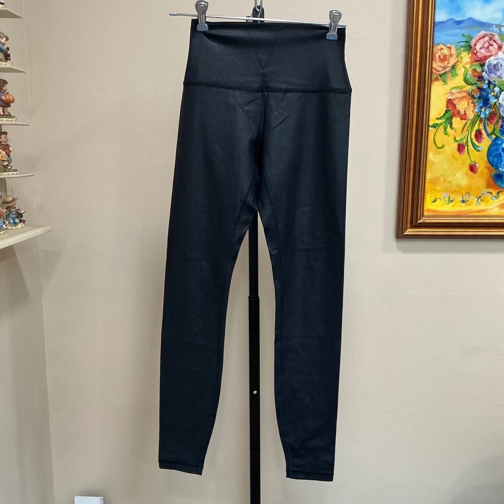 CRZ YOGA Leggings Faux Leather Yoga Pants S 4/6 Black High Rise Metallic R583A28